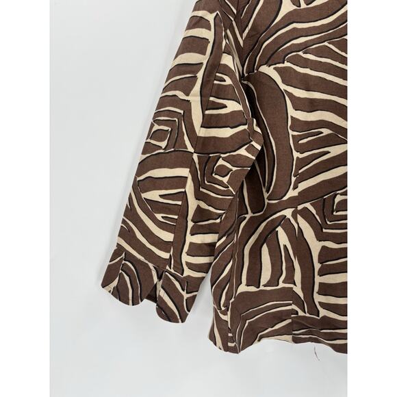 East 5th Button Up Womens Small Brown Zebra Striped Linen 3/4 Sleeves Collared - Picture 10 of 16